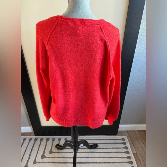 Vince Camuto Vibrant Tangerine Orange Crew Neck Sweater with Raglan Puff Sleeves - Picture 2 of 10